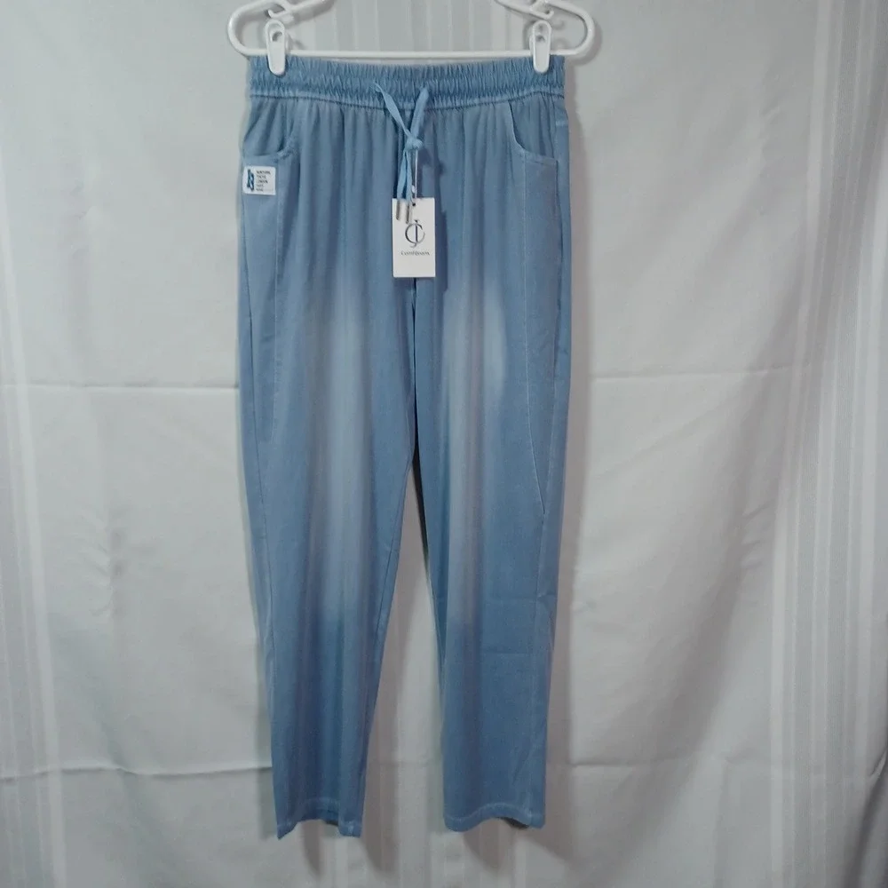 Comfijeans Jogger Pants Womens 28 Light Blue Elastic Waist Drawstring Casual New
